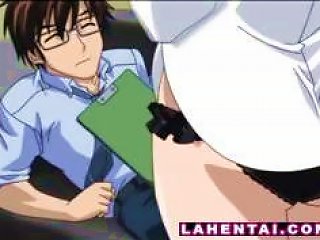 A Brunette Anime Girl With Large Breasts Has Sex With An Awkward Man